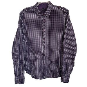 Guess Mens Shirt Button Up Plain Purple Red Piping on Side Tab Shoulder Size XXL